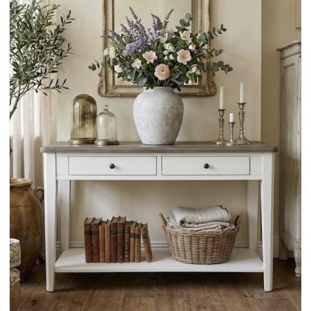 P2728-50 : Bàn Trang Trí, Bàn Console - Trắng + Nâu